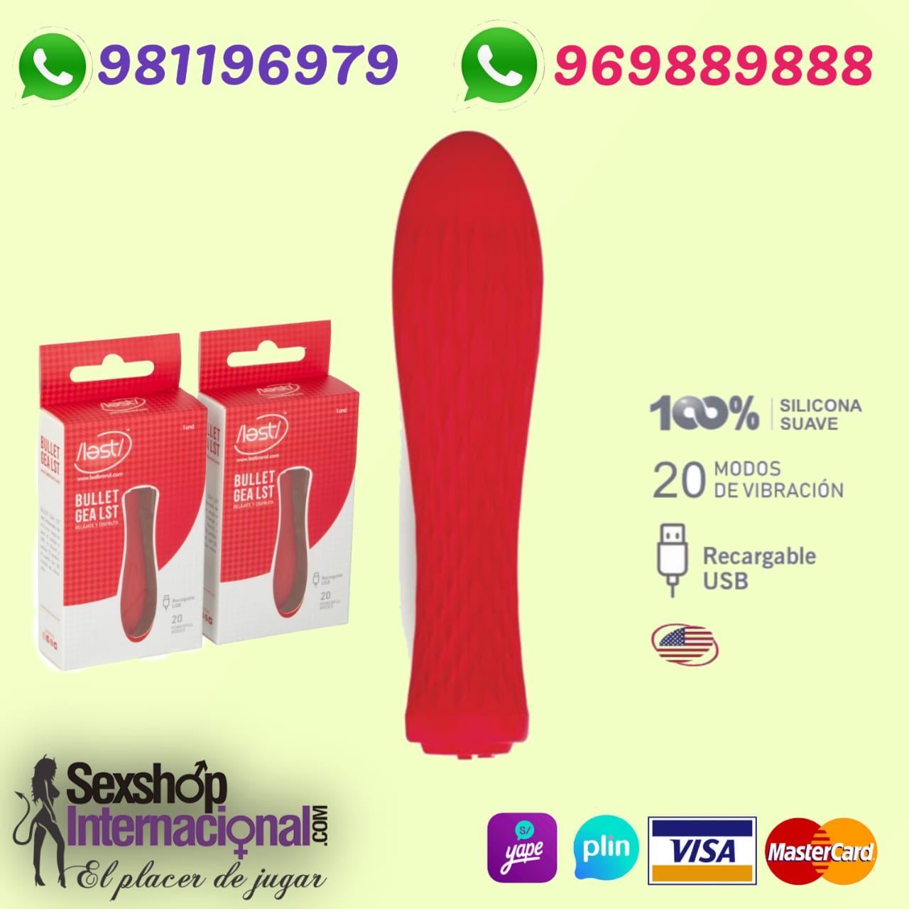 BALA VIBRADORA RECARGABLE-BULLET-DE SILICONA-RECARGABLE-SEXSHOP LIMA 971890151 